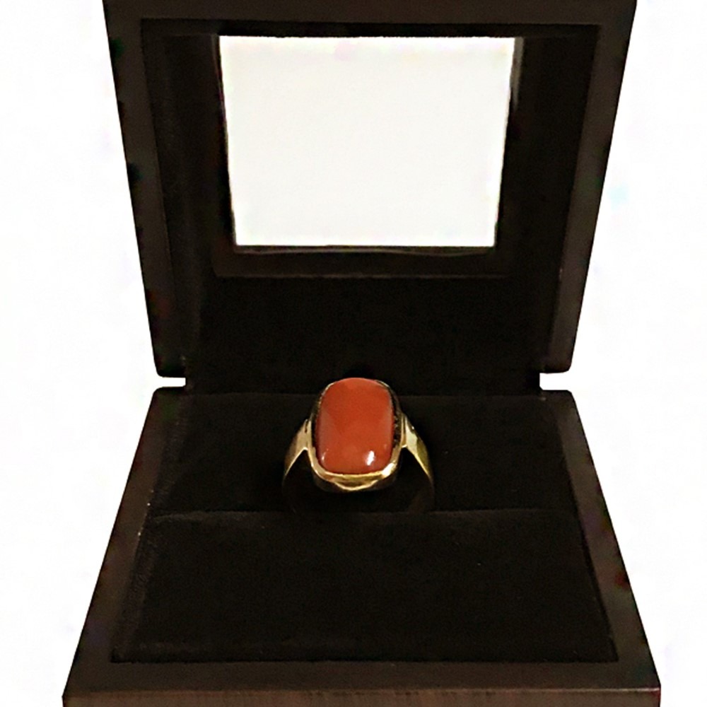 22 Kt Yellow Gold Natural High Quality Japanese Coral Gemstone Ring - Image 5