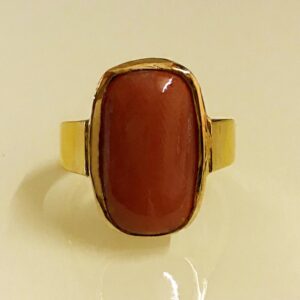 22 Kt   Yellow Gold Natural High Quality Japanese Coral Gemstone Ring