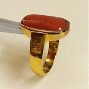 22 Kt   Yellow Gold Natural High Quality Japanese Coral Gemstone Ring
