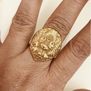 Fine Jewelry 18 Kt  Solid Yellow Gold Lion Head Men'S Ring Size 8-12
