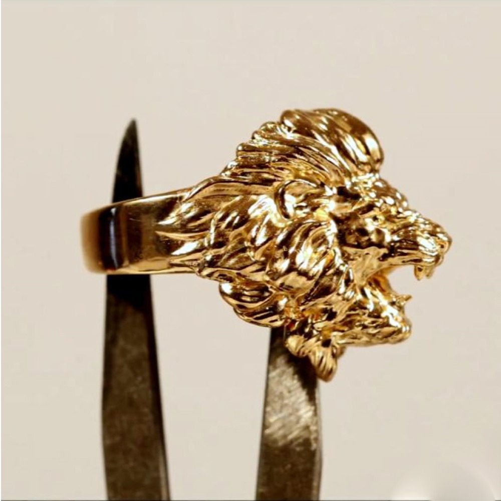 Fine Jewelry 18 Kt  Solid Yellow Gold Lion Head Men'S Ring Size 8-12