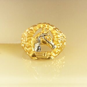 Fine Jewelry 18 Kt  Yellow Gold Horse Face Men'S Ring Size 10,11,12,13