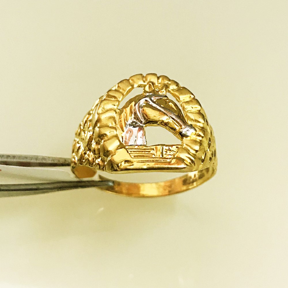 Fine Jewelry 18 Kt  Yellow Gold Horse Face Men'S Ring Size 10,11,12,13