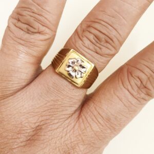 Fine Jewelry 18 Kt Real Solid Yellow Gold Flower Men'S Ring Size 8-13
