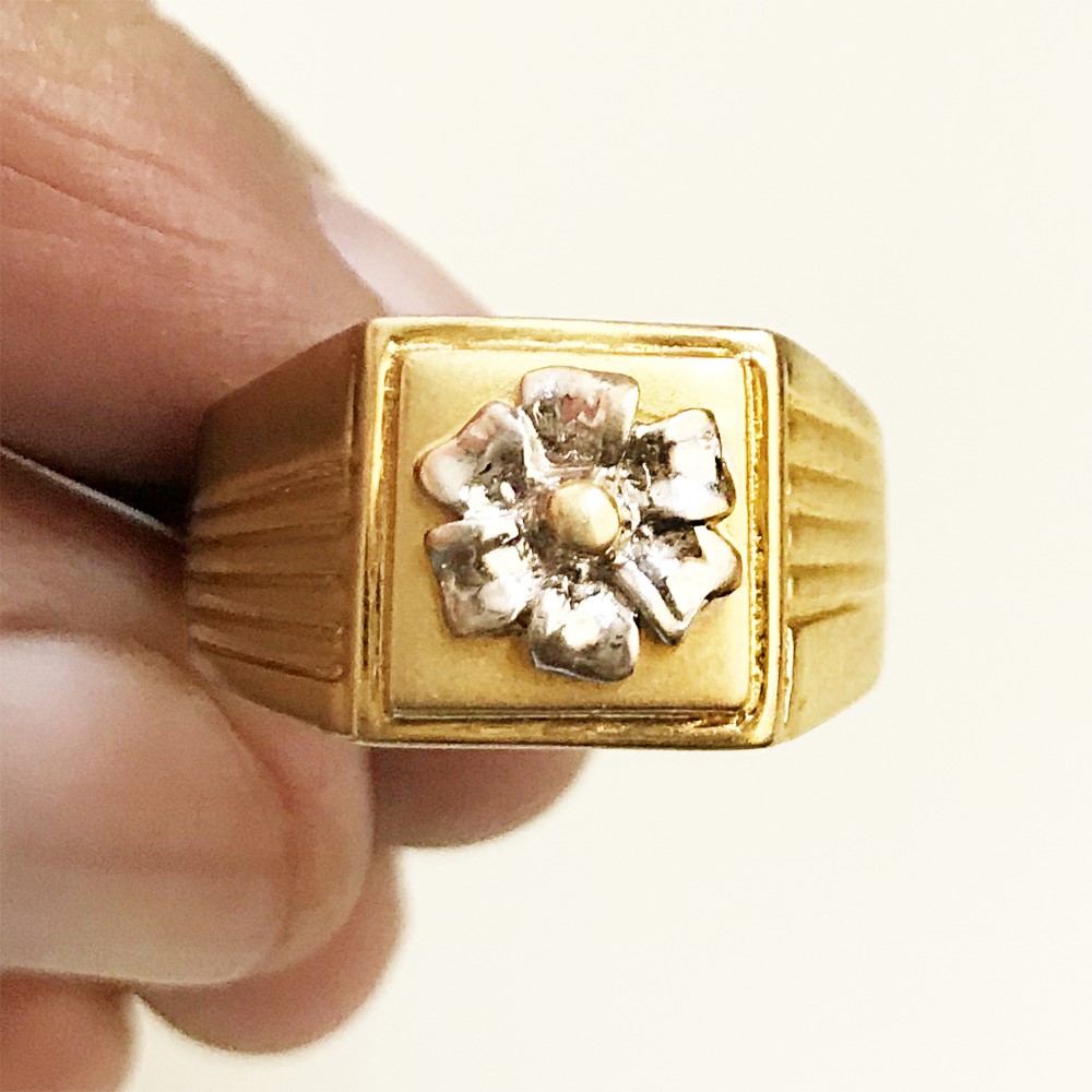 Fine Jewelry 18 Kt Real Solid Yellow Gold Flower Men'S Ring Size 8-13