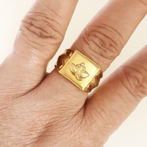 Fine Jewelry 18 Kt Hallmark   Yellow Gold Flower Men'S Ring Size 8-10