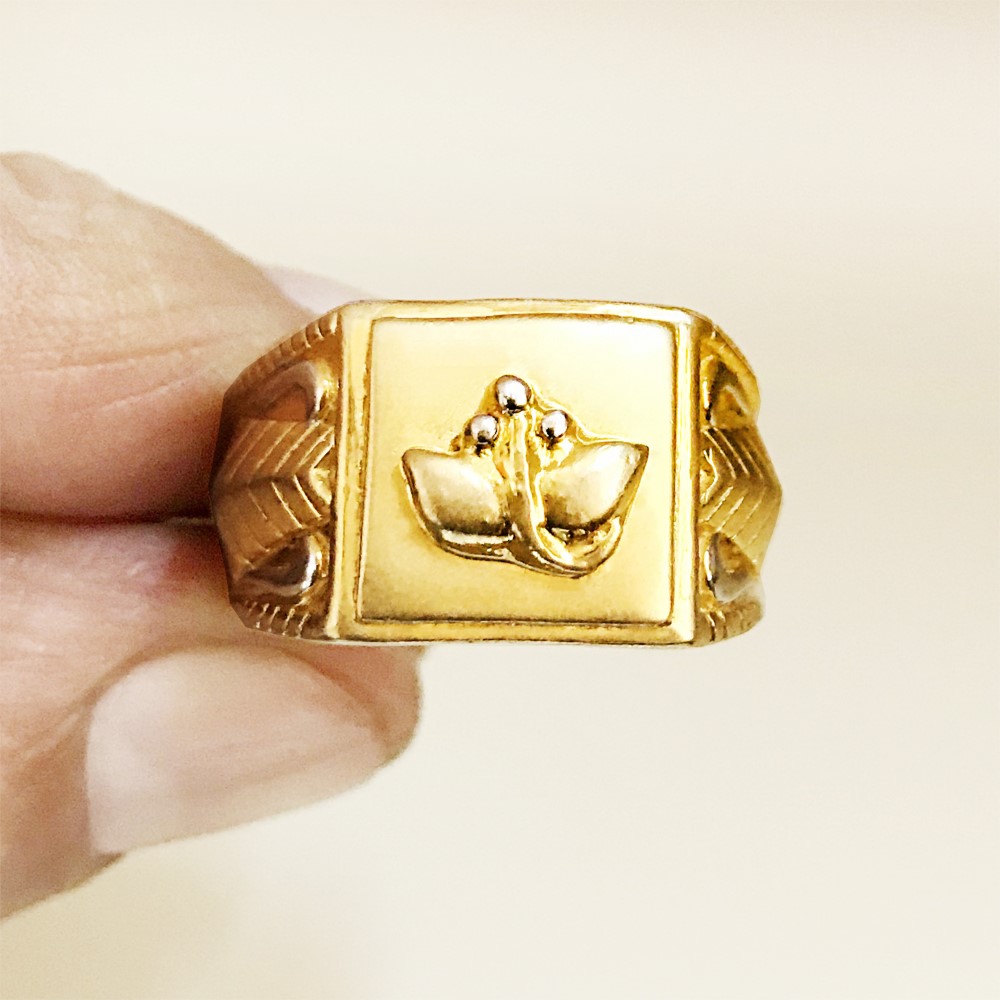 Fine Jewelry 18 Kt Hallmark   Yellow Gold Flower Men'S Ring Size 8-10