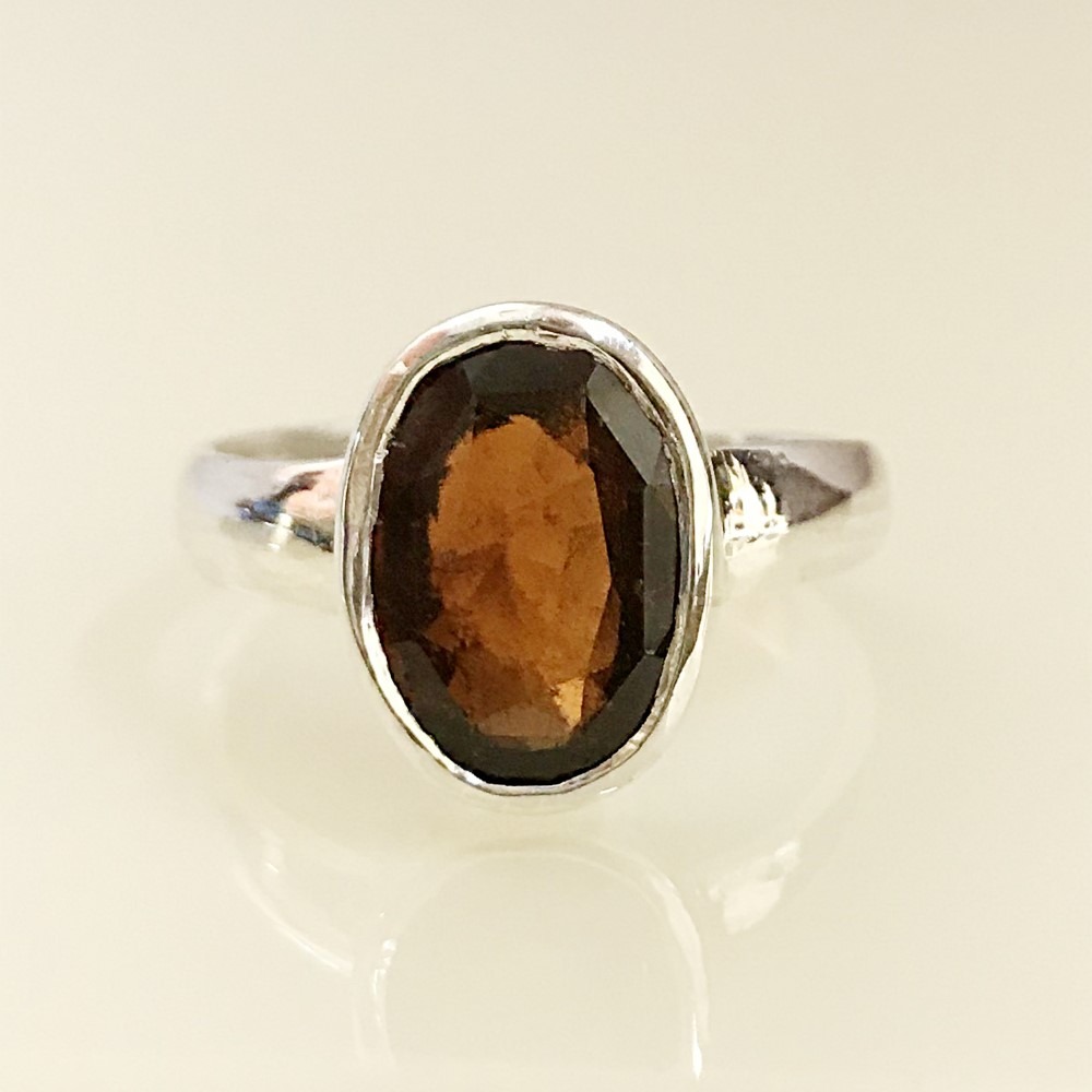 14 Kt  Solid White Gold Natural Clear Hessonite Gemstone Ring Size 6-9