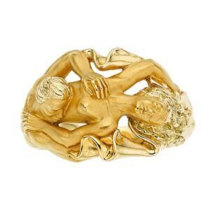 Fine Jewelry 18 Kt Yellow Gold Lovers Couple Making Love Ring Size 6-8