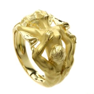Fine Jewelry 18 Kt Yellow Gold Lovers Couple Making Love Ring Size 6-8