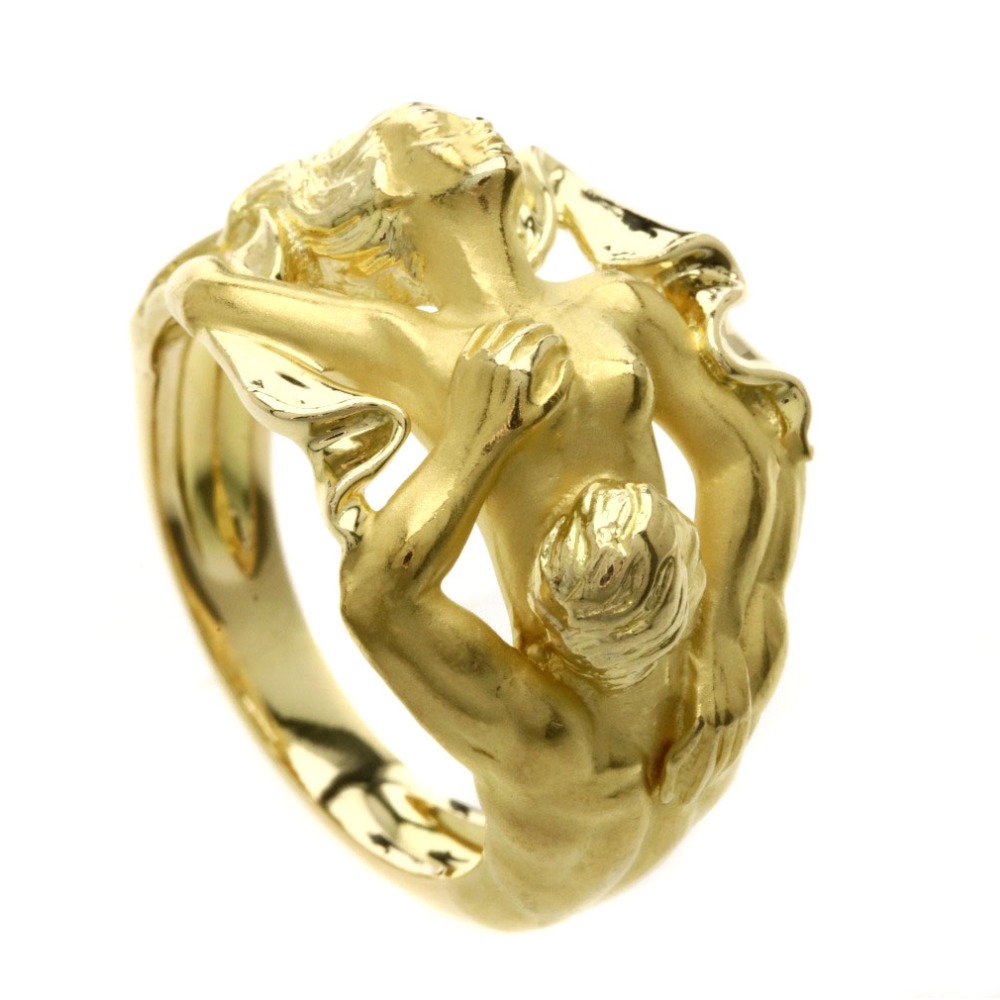 Fine Jewelry 18 Kt Yellow Gold Lovers Couple Making Love Ring Size 6-8