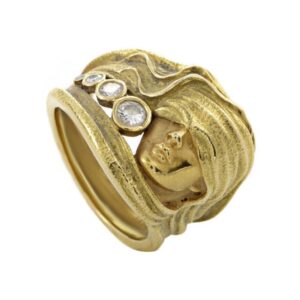 Fine Jewelry 18 Kt   Yellow Gold CZ Women'S Face Band Ring Size 6-9