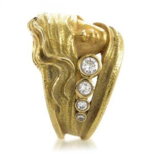 Fine Jewelry 18 Kt   Yellow Gold CZ Women'S Face Band Ring Size 6-9