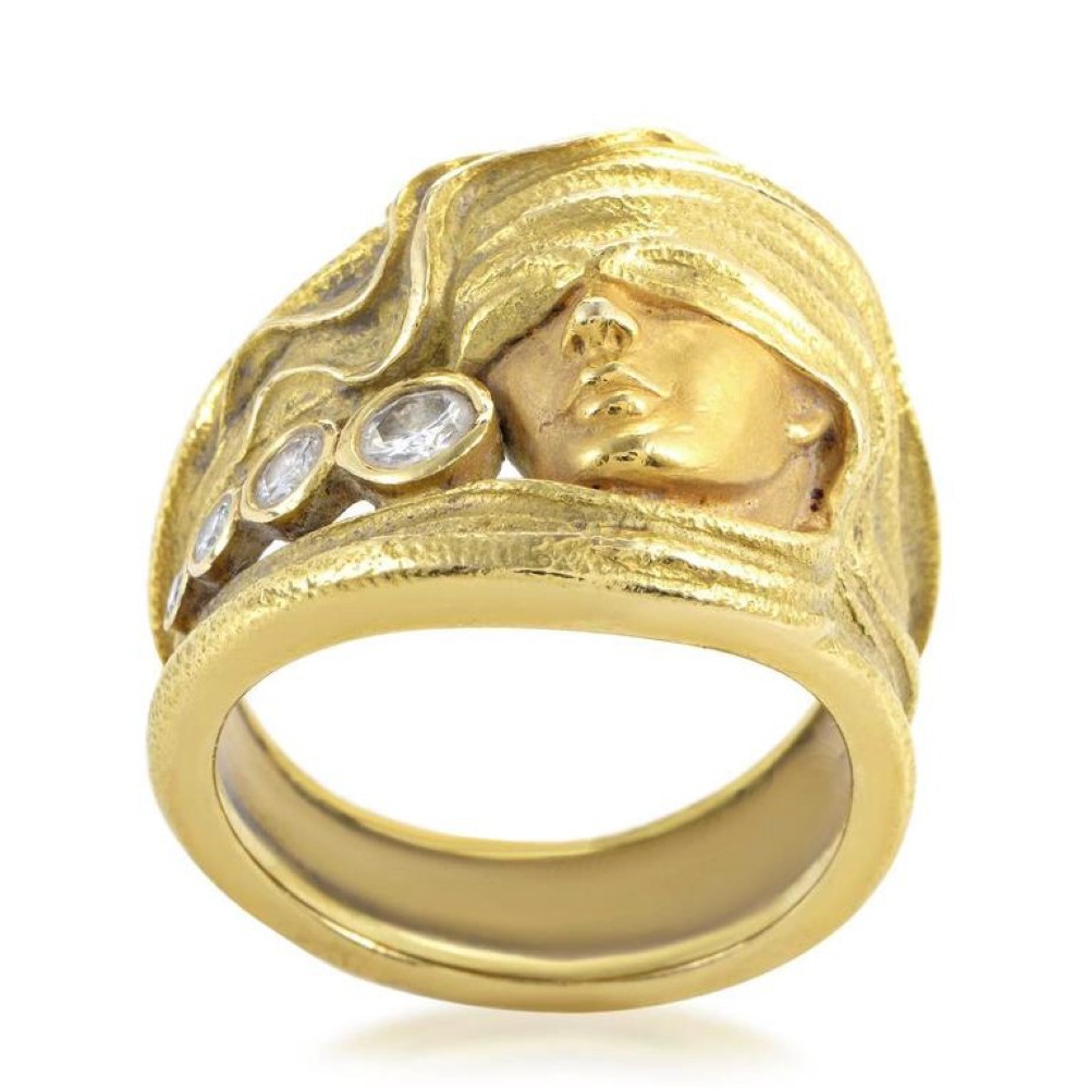 Fine Jewelry 18 Kt   Yellow Gold CZ Women'S Face Band Ring Size 6-9