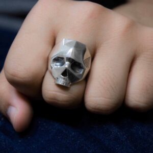 Fine Jewelry 18 Kt  Solid White Gold Skull Men'S Biker Ring Size 8-11