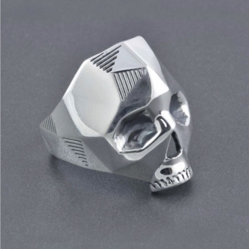 Fine Jewelry 18 Kt  Solid White Gold Skull Men'S Biker Ring Size 8-11