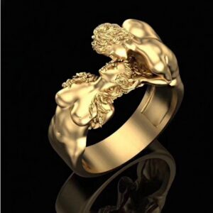 Fine Jewelry 18 Kt   Yellow Gold Lovers Couple Kissing Ring Size 6,7,8