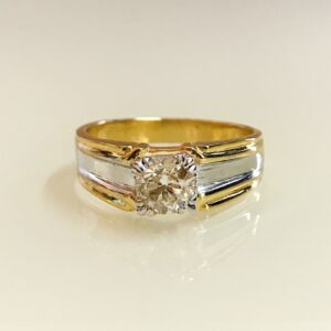0.91 Ct Round Solitaire Natural Real Diamond 14 Kt Solid Yellow Gold Men'S Ring