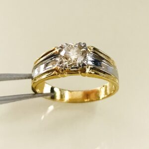 0.91 Ct Round Solitaire Natural Real Diamond 14 Kt Solid Yellow Gold Men'S Ring