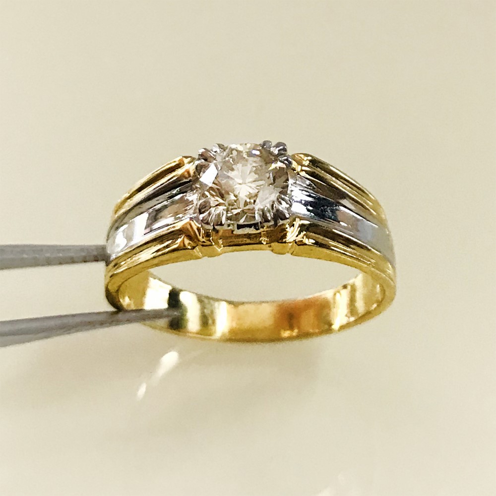 0.91 Ct Round Solitaire Natural Real Diamond 14 Kt Solid Yellow Gold Men'S Ring
