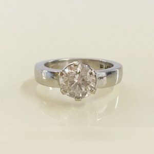 2.01 Ct Solitaire Round Natural Real Diamond 18 Kt Solid White Gold Unisex Ring