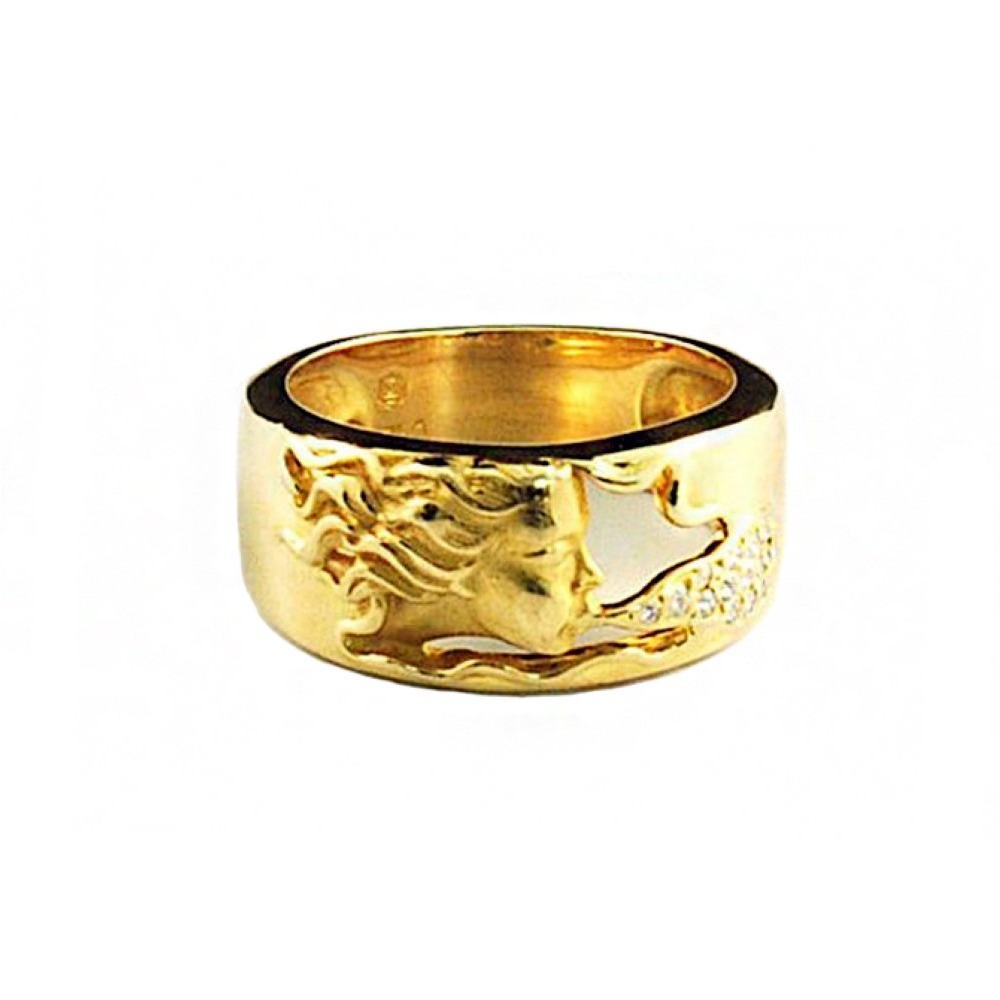 18 K   Yellow Gold Fairy Girl Blowing CZ Stones Bubbles Ring Size 6-8