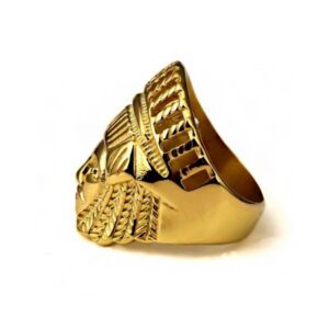18 Kt   Yellow Gold Ancient Maya Tribal Chief Head Punk Men'S Ring