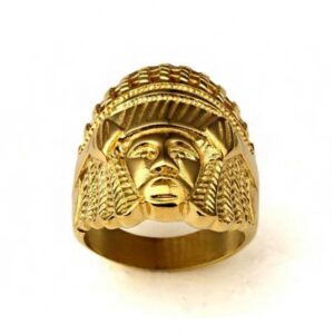 18 Kt   Yellow Gold Ancient Maya Tribal Chief Head Punk Men'S Ring