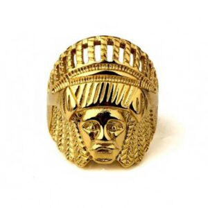 18 Kt   Yellow Gold Ancient Maya Tribal Chief Head Punk Men'S Ring