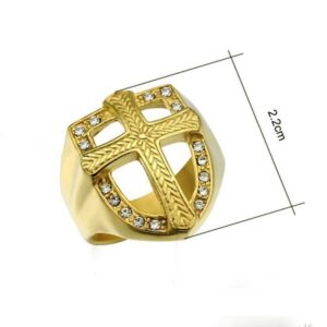 18 K   Yellow Gold Cross Chunky Square CZ Stones Men'S Ring Size 8-10