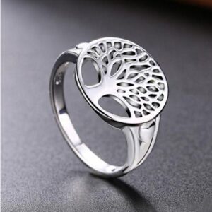14 Kt Hallmark  Solid White Gold Tree Of Life Engagement Ring Size 5-9