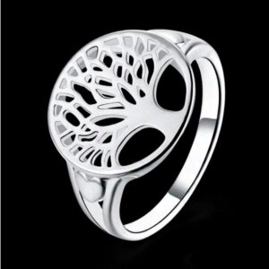 14 Kt Hallmark  Solid White Gold Tree Of Life Engagement Ring Size 5-9