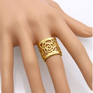18 Kt   Yellow Gold Hollow Pattern Wide Women'S Band Ring Size 6-9