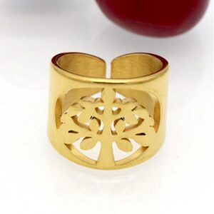 18 K Hallmark   Yellow Gold Hollow Wish Tree Women'S Ring Size 6-9