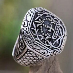 Fine Jewelry 14 Kt  Solid White Gold Cross Signet Men'S Ring Size 8-11
