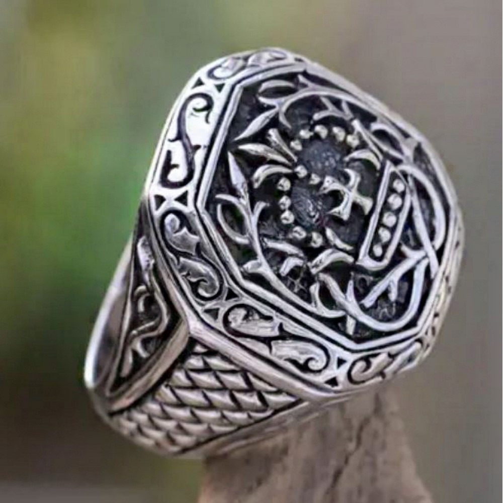 Fine Jewelry 14 Kt Solid White Gold Cross Signet Men'S Ring Size 8-11 - Image 3