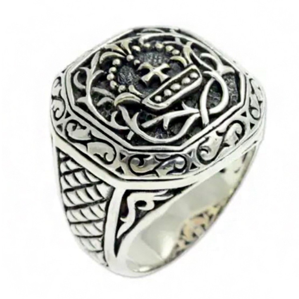 Fine Jewelry 14 Kt Solid White Gold Cross Signet Men'S Ring Size 8-11 - Image 2