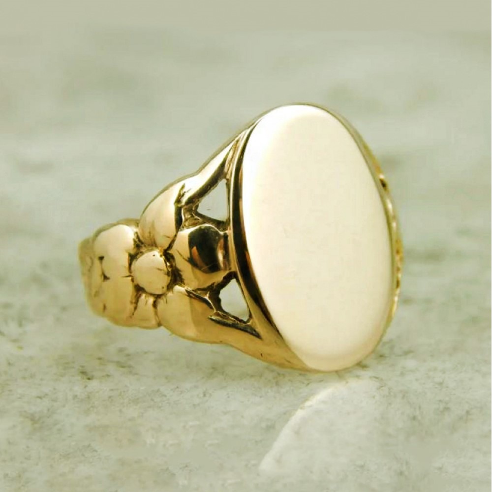 Fine Jewelry 18 Kt Hallmark   Yellow Gold Floral Men'S Ring Size 8-10