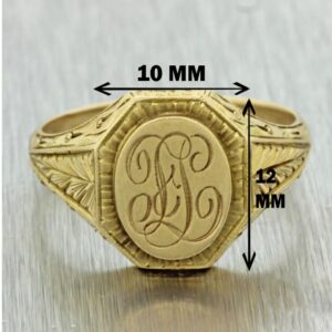 18 K Hallmark   Yellow Gold Monogrammed Engraved Men'S Ring Size 8-10
