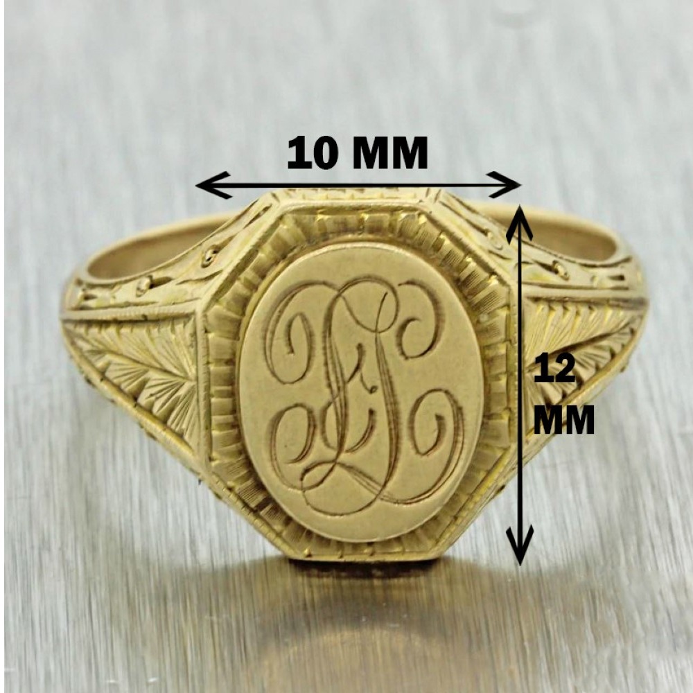 18 K Hallmark Yellow Gold Monogrammed Engraved Men'S Ring Size 8-10 - Image 4