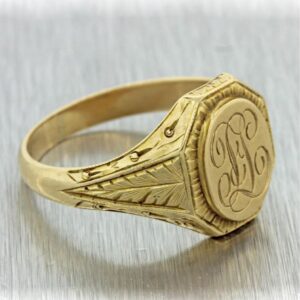 18 K Hallmark   Yellow Gold Monogrammed Engraved Men'S Ring Size 8-10