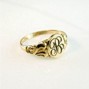 18 Kt Hallmark   Yellow Gold Initial Letter B Men'S Ring Size 8-11