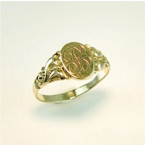 18 Kt Hallmark   Yellow Gold Initial Letter B Men'S Ring Size 8-11