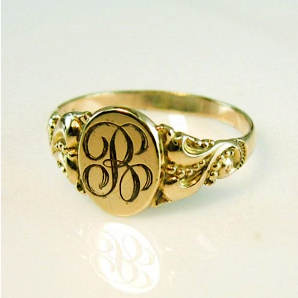 18 Kt Hallmark   Yellow Gold Initial Letter B Men'S Ring Size 8-11