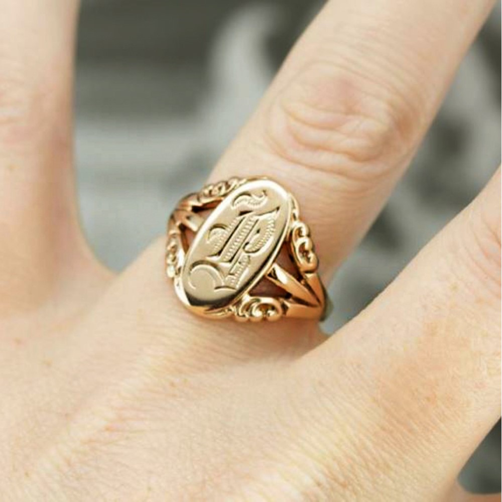 18 Kt Hallmark Real Solid Yellow Gold Monogram B Signet Ring Size 5-10