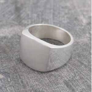 Fine Jewelry 14 K Hallmark   White Gold Square Signet Ring Size 8-10