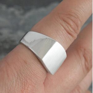 Fine Jewelry 14 K Hallmark   White Gold Square Signet Ring Size 8-10