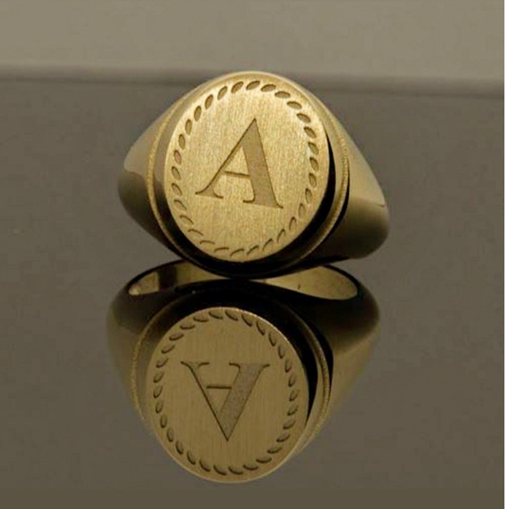 18 Kt  Solid Yellow Gold Chevalier Monogram "A" Men'S Ring Size 8-12