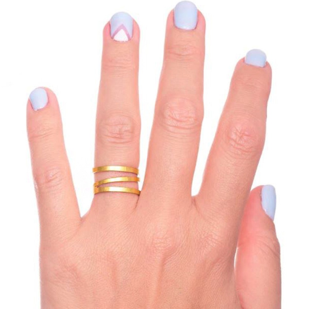 18 Kt Hallmark   Yellow Gold Three Band Stacking Women Ring Size 6-8