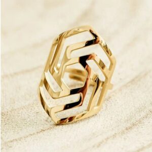 18 Kt Hallmark  Solid Yellow Gold Geometric Women'S Boho Ring Size 5-9